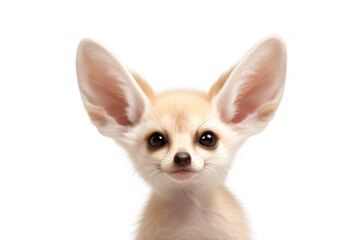 Obraz premium Cute Fennec fox looking at camera. Head close-up portrait of Fennec fox cat. White Isolated background. Generative AI