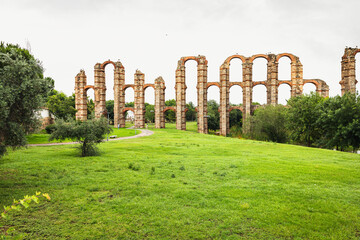 Aqueduct of Miracles at Albarregas valley in Merida, Province of Badajoz, Extremadura, Spain