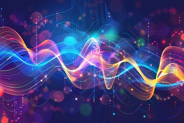 Abstract colorful data visualization background with electronic waves