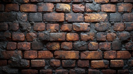 Obraz premium Old weathered brick wall with dark mortar