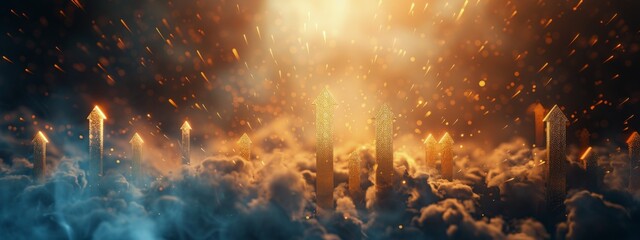 Golden Arrows Rising Through Smoke and Light