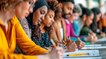 a close-up image of a group of activists from diverse backgrounds signing a petition for policy changes that promote social equality and human rights, Social equality, Actions, equ