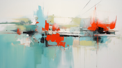 Abstract art landscape in blue and red background