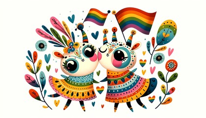 Naklejka premium Día del Orgullo Gay, Gay, Orgullo, flag, arcoiris, unicornio, llama, dibujos animados, decoraciones, alegre, empapelar, graffiti, pride, love is love, homosexual, orgullo, bandera, lesbiana, pareja