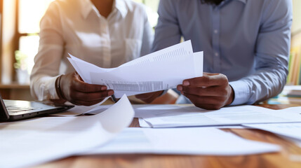 a close-up image of a lawyer reviewing case files with a client, focusing on documents related to human rights and racial discrimination, Legal support, advocacy, human rights, wit
