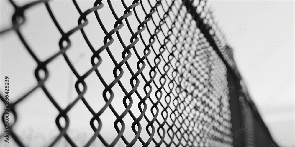 Poster a close-up shot of a worn-out chain link fence with a distressed texture