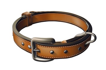 A dog's collar with a metal buckle on a white background