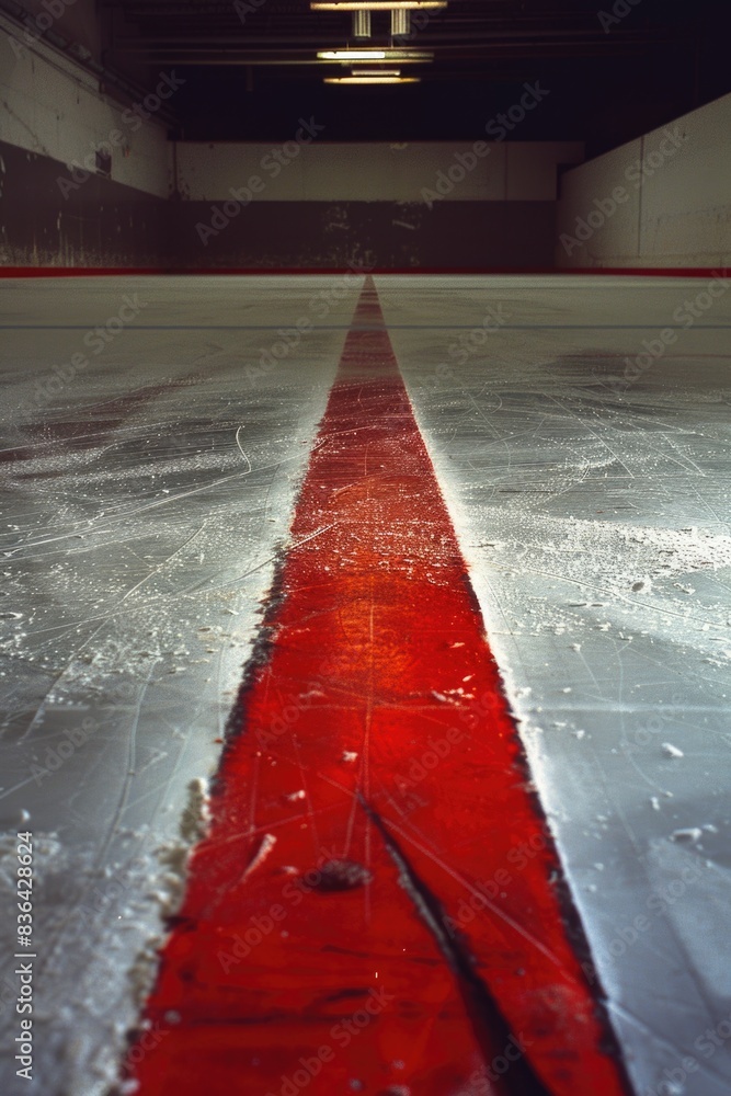 Sticker Outdoor hockey rink with a red line painted for gameplay, suitable for sports and fitness photography