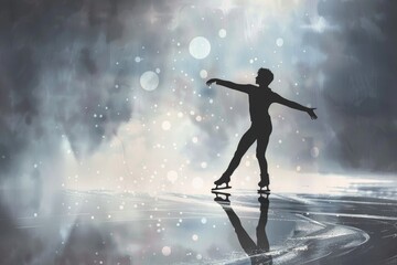 Obraz premium A person riding a skateboard on a wet and slippery surface, great for use in sports or action scenes
