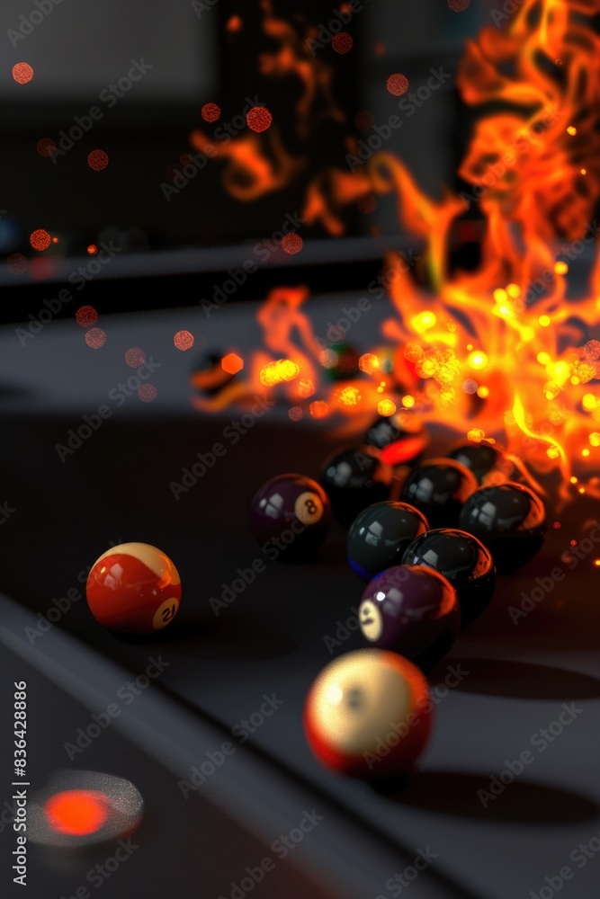 Aufkleber a still life of a pool table with colorful billiard balls scattered across its surface