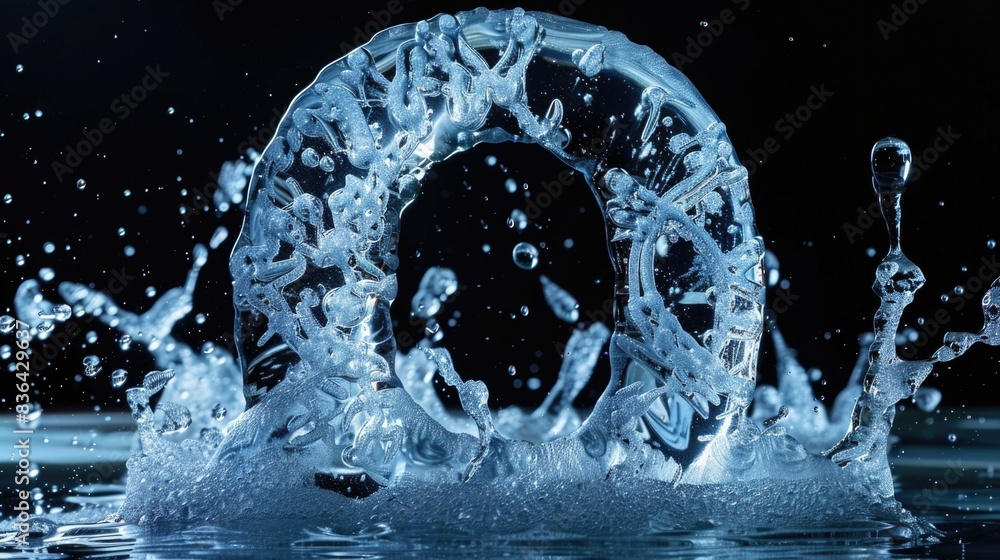 Poster Close-up shot of water splashing on a circular surface, ideal for use in illustrations about fluid dynamics or design concepts