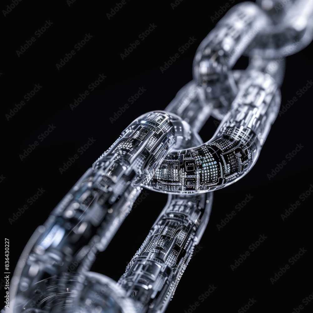 Poster a close-up view of a shiny glass chain with intricate details