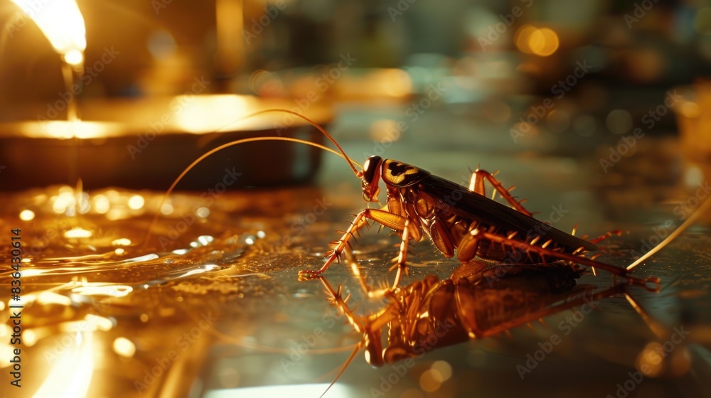 Poster a small insect sits beside a lit candle on a table, providing a unique and intimate scene