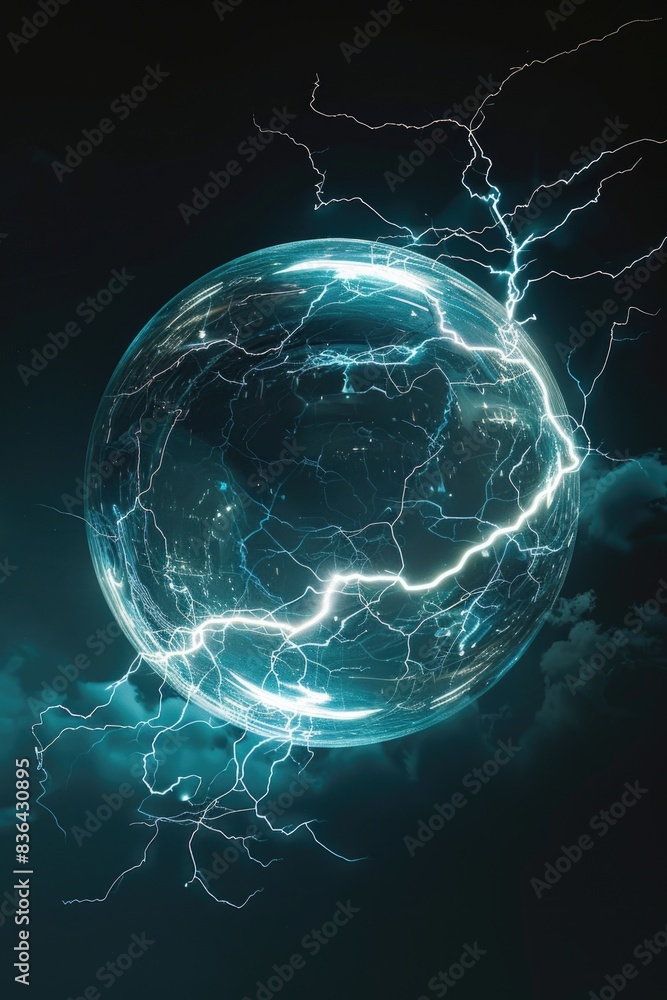 Aufkleber a glowing sphere with lightning inside, suitable for technology and weather-related images