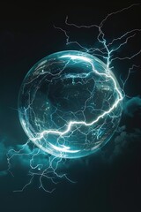 A glowing sphere with lightning inside, suitable for technology and weather-related images
