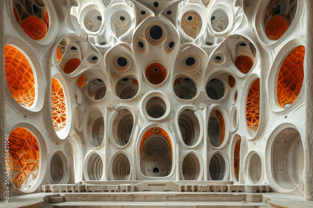 Poster symmetrical patterns created with repeating elements. concept of harmony and balance. generative ai.