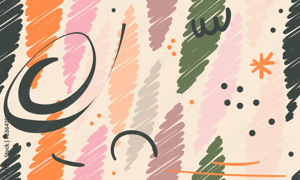Poster hand drawn dynamic abstract shapes pattern. fashionable template for design