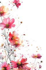 Obraz premium Vibrant watercolor painting forming a frame with flowers and assorted foliage, perfect for spring and summer design themes, invitation mockup..