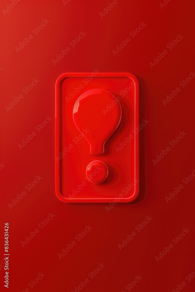 Poster A bright red button with a question mark symbol, often used for caution or inquiry