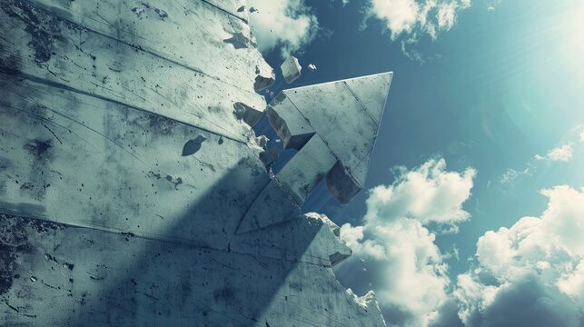 Breakthrough arrow with wall and blue sky. Success and breakthrough concept
