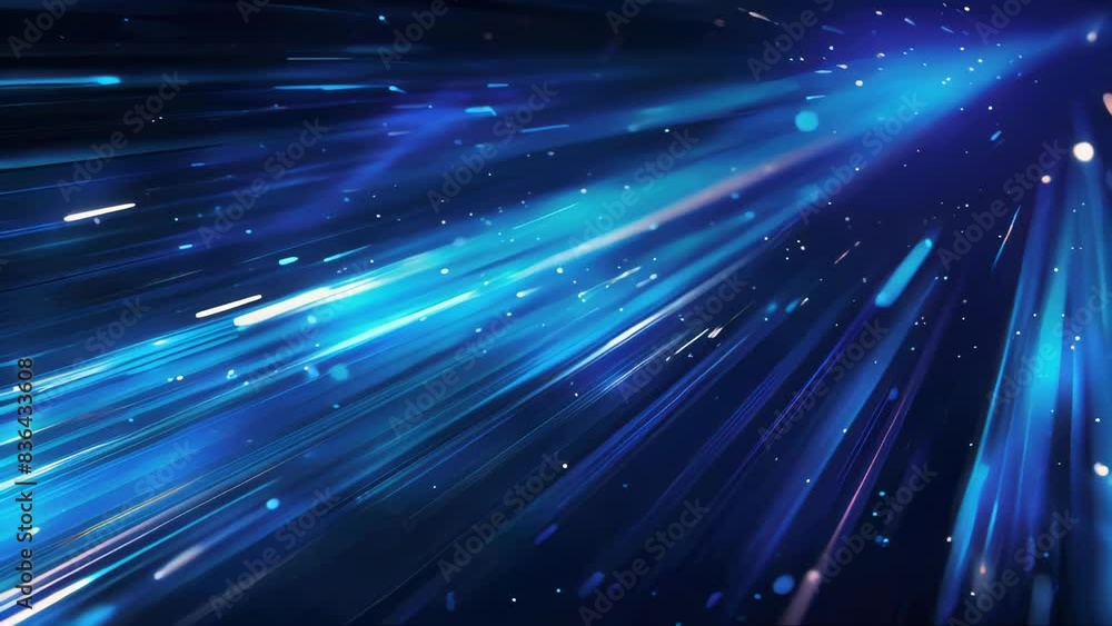 Poster A blue and black space scene with light streaks, suitable for use in astronomy-related projects or as a background element.