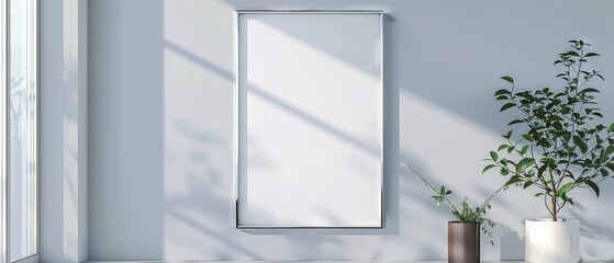 A living room with a template mockup poster empty white. Frame mockup, modern home interior background.