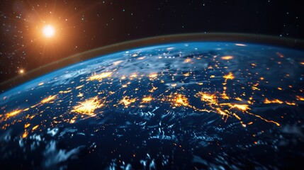 Obraz premium Abstract globe silhouette with illuminated continents representing global business reach.