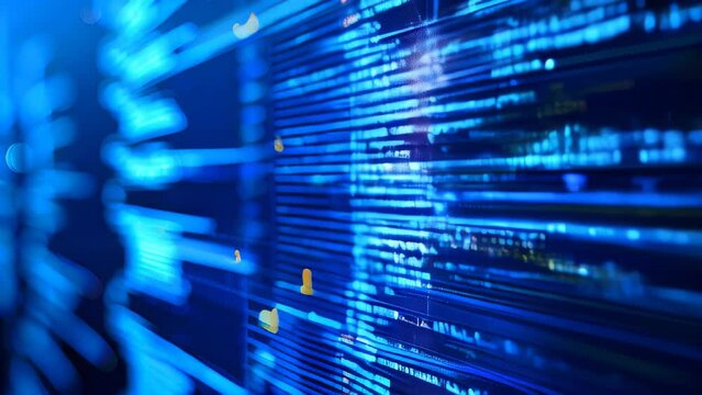 Digital code, binary streams depicting data flow and cyber security concept, abstract technology background.