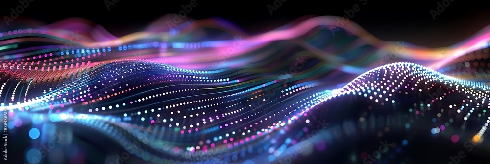 Poster glowing lines forming hologram displaying futuristic data