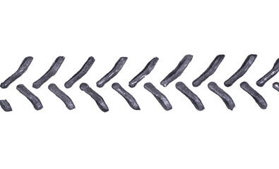 black traces of tractor tires on white background