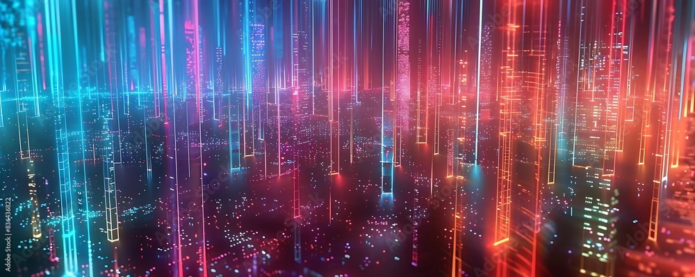 Poster glowing lines forming hologram displaying futuristic data