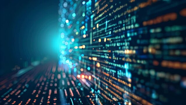 Digital code, binary streams depicting data flow and cyber security concept, abstract technology background.