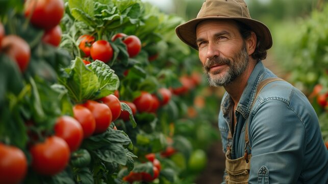 "Farmer planting tomatoes in the soil, symbolizing agriculture, growth, and sustainable farming."AI generated 

