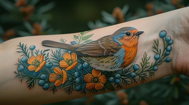 "Close-up of a hand with a bird tattoo AI generated 

