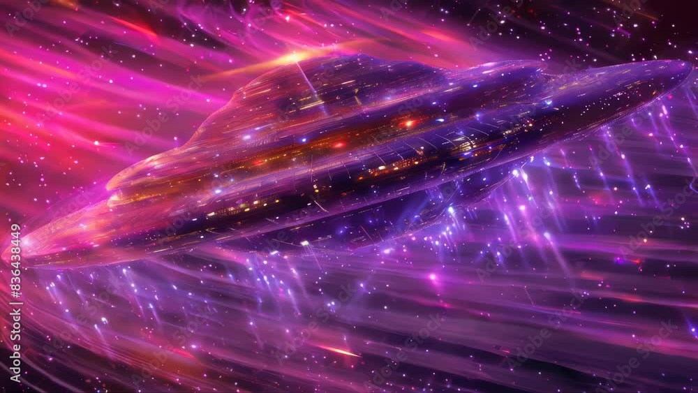 Poster a spacecraft navigating through a star-filled celestial expanse.