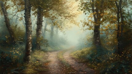 Fototapeta premium Image of misty woodland pathway