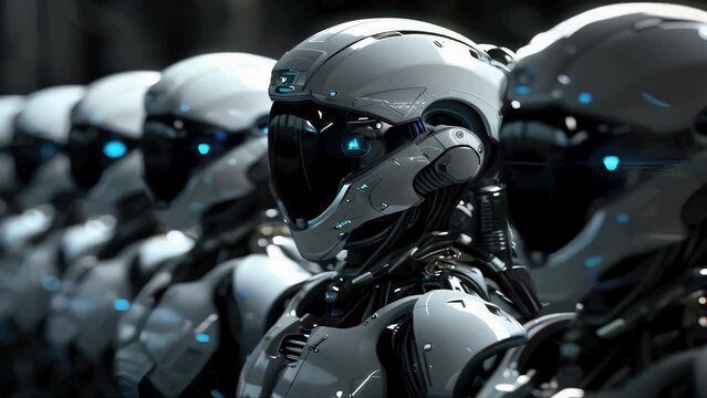 A collection of robots posed side by side, suitable for use in illustrations or infographics about technology and innovation.