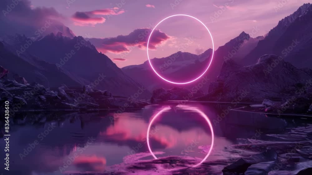 Poster a pink light is reflected on the surface of calm water, creating a serene and peaceful atmosphere.