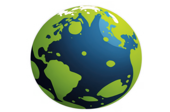 Simplified stylized graphic representation of planet Earth on a transparent, white background, png, global concept