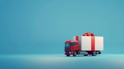 Shipping service concept with Truck delivering on blue background. 3D Rendering