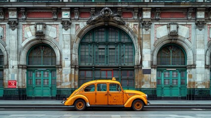 Fototapeta premium Antwerpen, Belgium - June 13, 2018: The taxi rank and train hall of Antwerpen-Central railway station were designed by Architects in an eclectic style