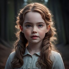 Naklejka premium A cute girl 10 years old, with light skin, natural