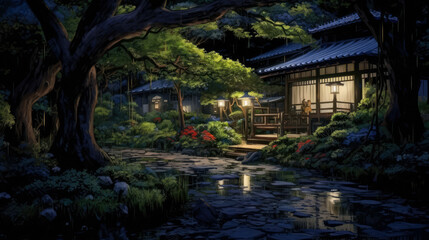 Japanese Garden: Natural Relaxation in Serene Decorated Space