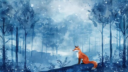 A watercolor illustration of a fox amidst trees and foliage. - Powered by Adobe