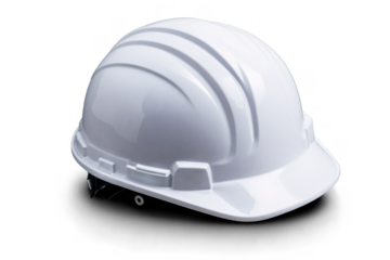A single white safety helmet on transparent, white background, png, depicting safety and protection gear