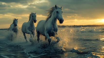 Obraz premium Beach Horses in Motion: Photorealistic DSLR Capture