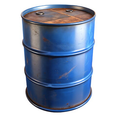 Old rusty blue steel oil barrel  Hyperrealistic Highly Detailed Isolated On Transparent Background Png File