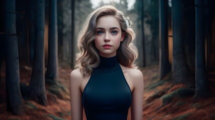 Naklejka premium Portrait of a beautiful young woman wearing a tight black dress