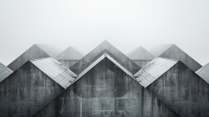 A black and white photograph of a building with many triangles, AI - Powered by Adobe
