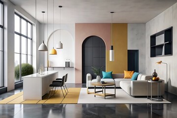 Fototapeta premium Minimalist interiors, monochrome palettes, bold colors, gradients, future trends, generative ai